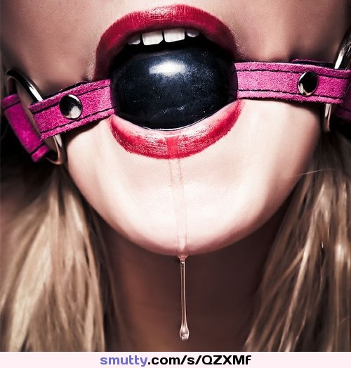 #ballgag #gagged #bound #blonde #lips #lipstick #spit #leather #domination #bondage #redlips