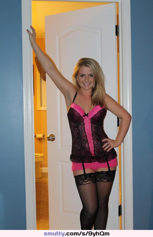 #slutwear #hotwife #lacetopstockings #stockings #lingerie #smile #amateur #blonde