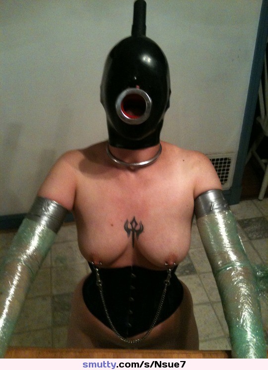 #bdsm #hooded #collared #slave #submission #objectification #piercednipples #corset