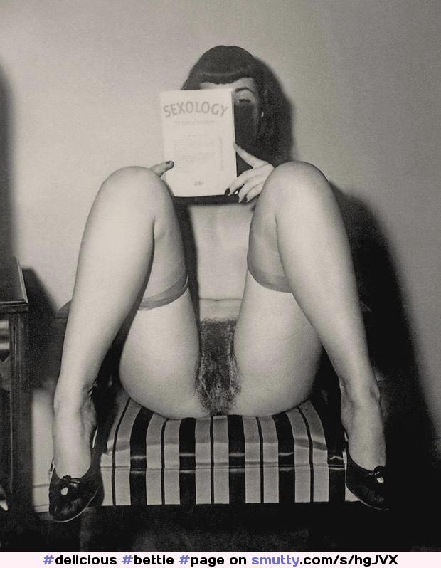 Bettie Page reading a copy of Sexology #Bettie #Page #Sexology #BettiePage #reading #Spread #Pussy #Vintage #Classic #Retro