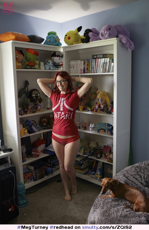 #MegTurney in the new Me in My Place set. #redhead #panties #nipples #glasses #nerd