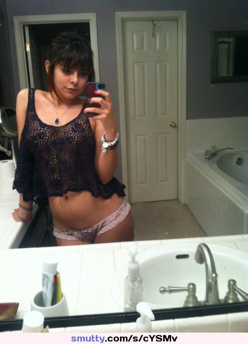 filthpin:  Sexy Brunette in Panties Bathroom Selfie  Pinned...