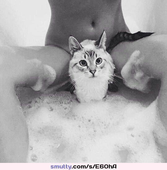 #PUSSYSHELTER #BlackAndWhite #bathtub #foam #nakedgirl #cropped #cat #betweenlegs #CLRBF #CLRBBlackAndWhite