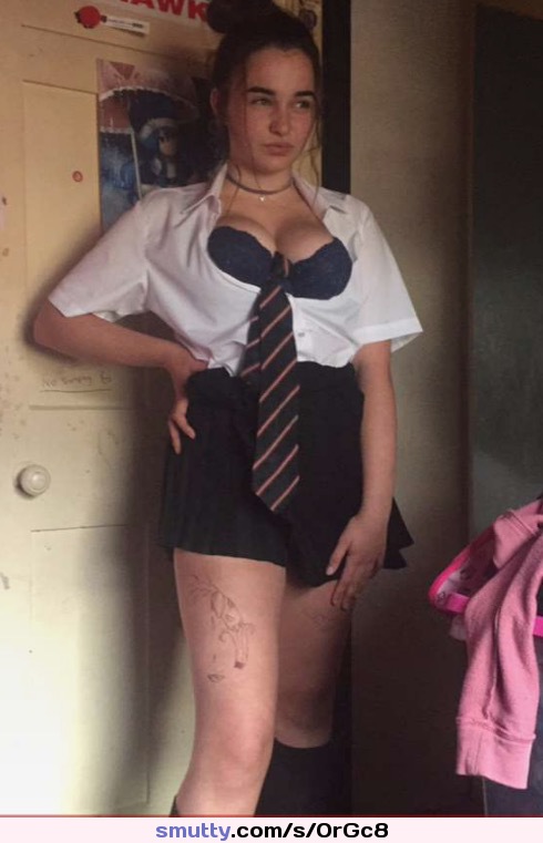 #slut #chav #bra #young #schoolgirl #uniform #school #boobs #brunette