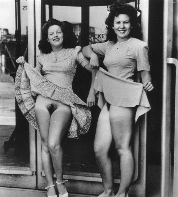 #BlackAndWhite #retro #vintage #flashing #outside #public #liftingdress #bush #2girls #tanlines