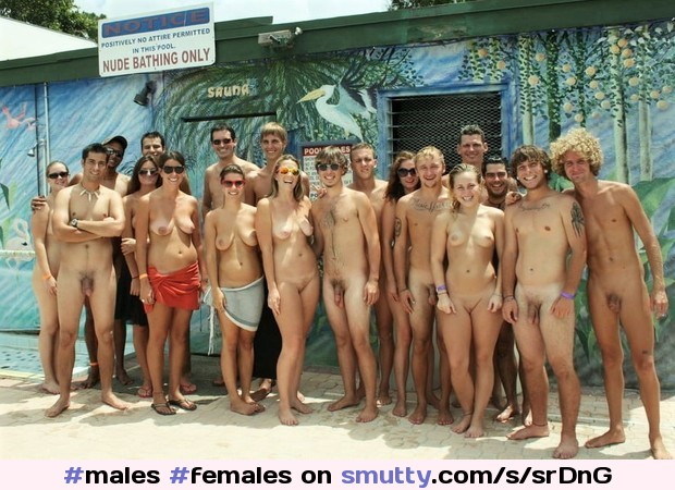 #males#females#grouppose#outsidepool#compulsorynudity#youthful#adventurous#frontalview