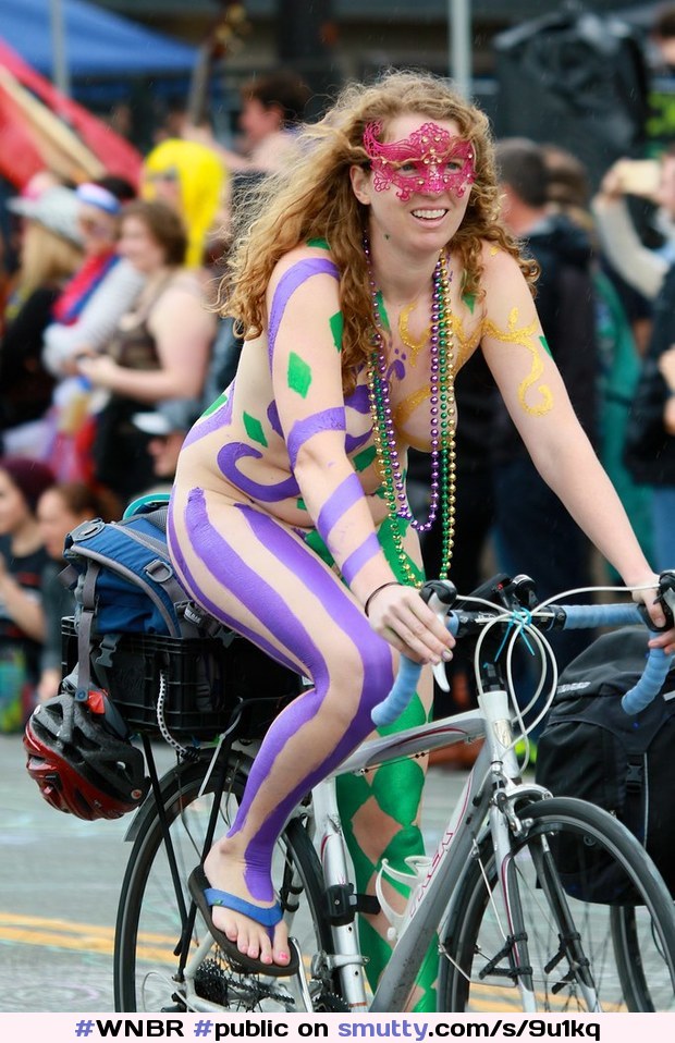 #WNBR #public #publicnudity #outdoor #bike #bicycle #cyclerotica #smallboobs #smile #smiling #bodypaint
