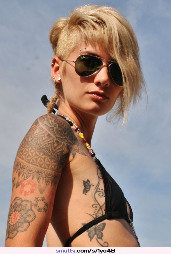 #blonde #sunglasses #cool #tattoo #tattoos #tattooed #bikini