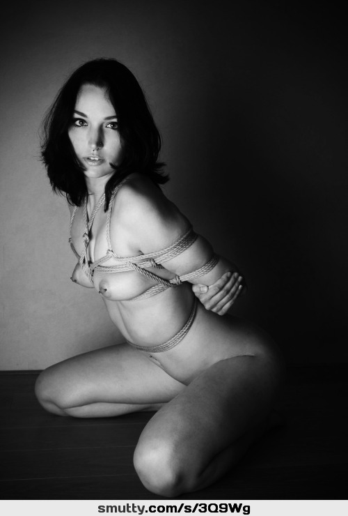#BlackAndWhite #kneeling #nude #naked #submissive #subby #subbie #SubmissiveGirl #eyecontact #lookingatcamera #rope #ropes #RopeBondage