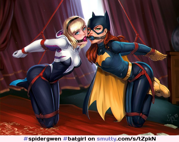 #spidergwen #batgirl #gag #gagged #ballgag #armsback #ArmsBehindBack #bdsm #bondage #rope #ropes #RopeBondage #tiedup #RedRope #2girls
