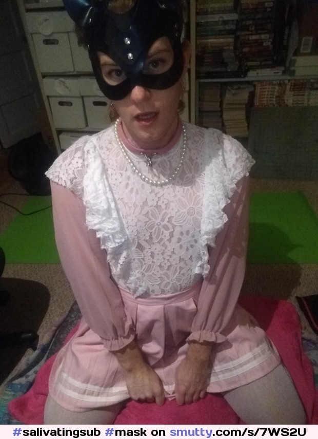 What can I do to earn your cum? #salivatingsub #mask #bdsm #harness #eyecontact #slut #thighhighs #pink #pastel #ruffles #fem