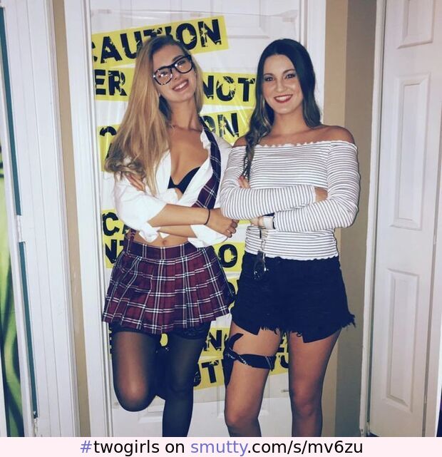 #twogirls #stockingtops #schooluniform #halloween