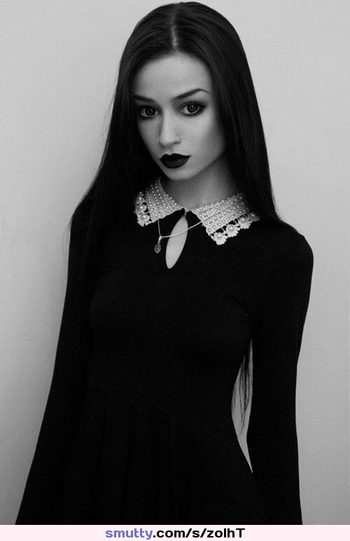 #girl #blackhair #gothic #lipstick #blacklipstick #BlackAndWhite #longhair #small #petite #nonnude #nn #Beautiful #beauty