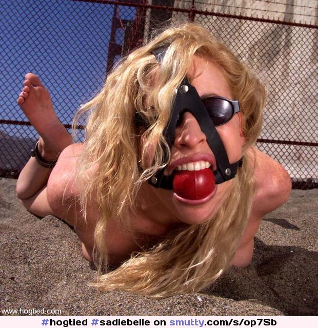 #SadieBelle#ballgag#bdsm#onherstomach#restrained#outdoors#sunglasses#longhair#sologirl#blondehair#hogtied