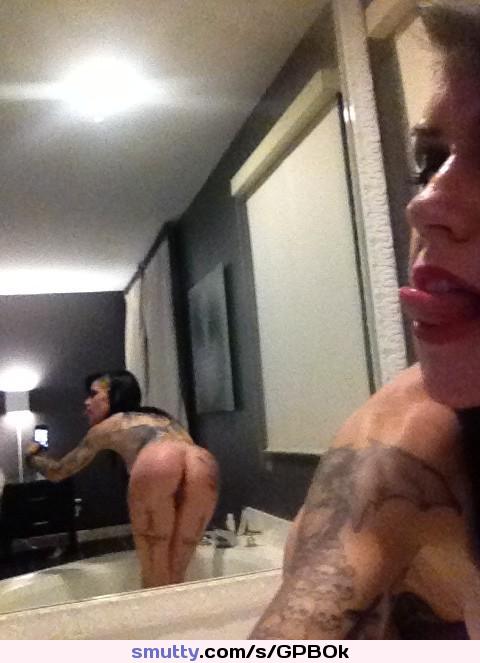 #bentover #gothgirl #tattooed #ass #nude #tongue #frombehind #mirror