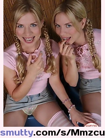 #twinsisters#twins#sisters#blonde#pigtails#blueeyes#braces#panties#upskirt