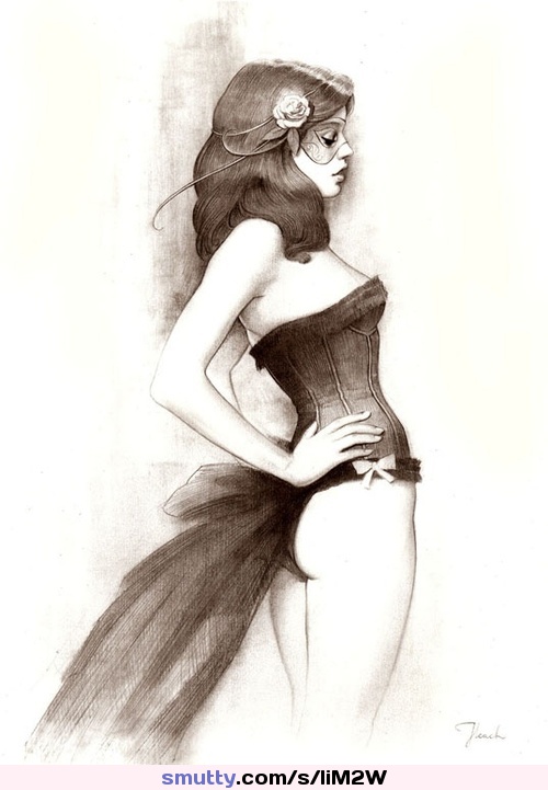 #blackandwhite #drawing #dominomask #corset via