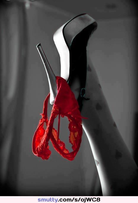 #BlackAndWhite #art #highheels #red #thong #lingerie #panties