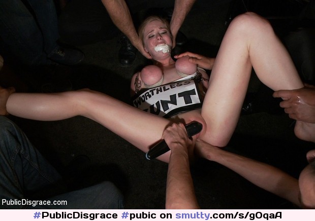 #pubic #pubicnudity #sign #gagged #bdsm #bound #blonde #submission #orgy #fisting #used #hot