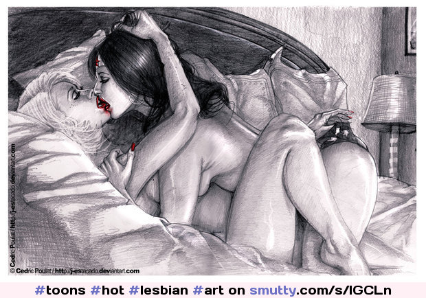 Hot Lesbian Art Blackandwhite Drawing Wonderwoman Powergirl 0480