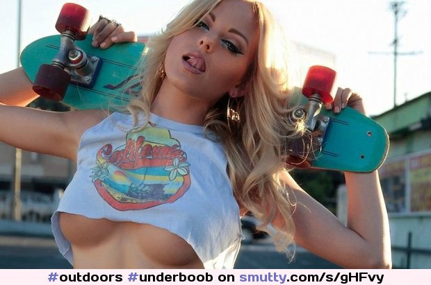 #underboob, #skatergirl, #tongue, #outdoors