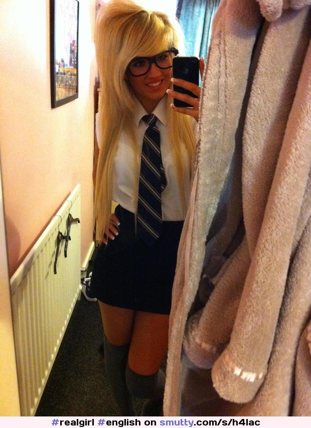 #english #blonde #teen #school #schoolgirl #geek #glasses #chav #kneehighs #skirt #selfie #realgirl