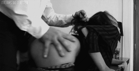 #gif #BlackAndWhite #doggystyle #pullhair #submissive #pantiesdown #frombehind #rough #fucking #bendover #table