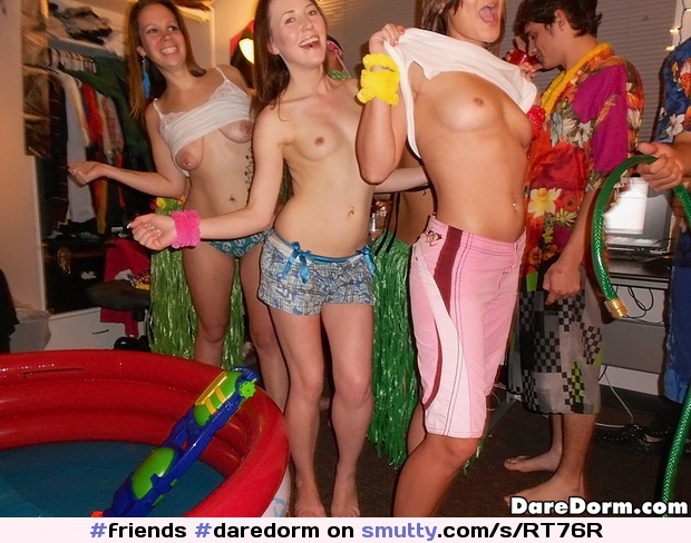 #daredorm #3girls #fff #lineup #flashing #titsout #topless #college #party #amateur #friends