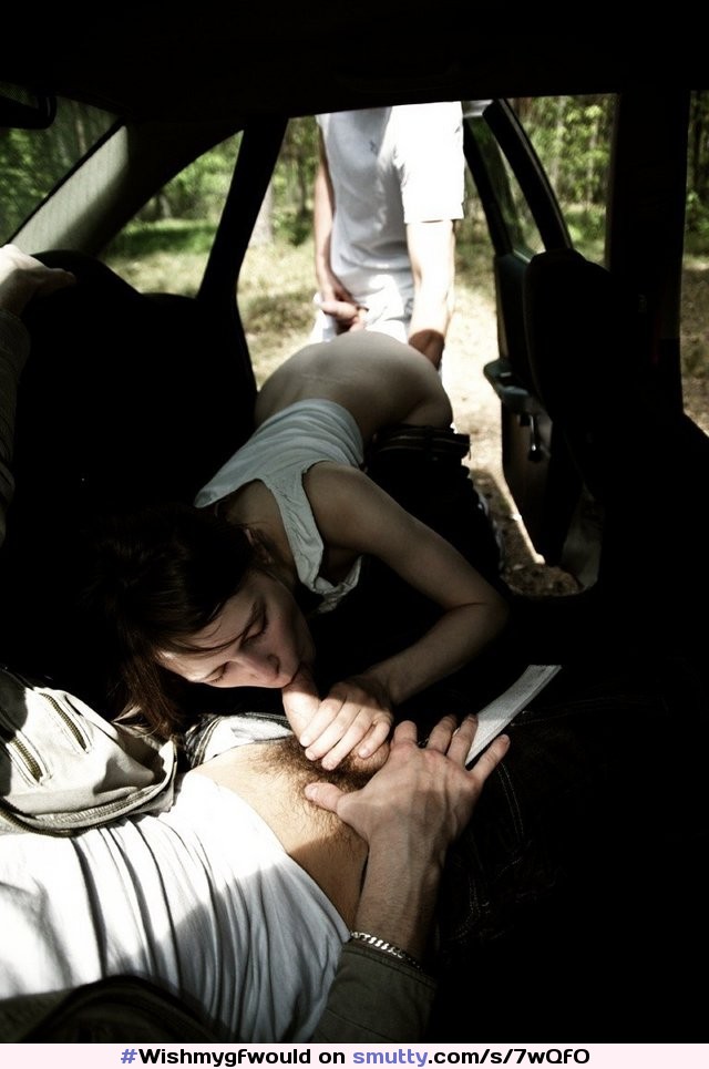 An image by: macthms - #Brunette #threesome #car #Public #blowjob #doggy