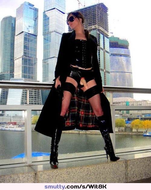#city#river#exhibe#femdom#lezdom#dressedundressed#coat#undressed#bustier#latexdress#strapon#legopen#stocking#fishnet#sexy#boots#visual