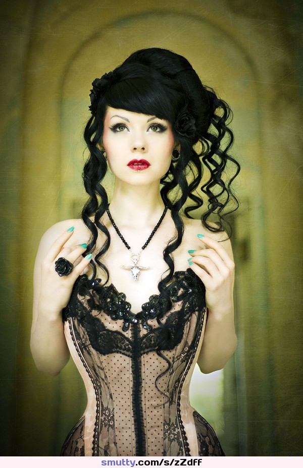 #glamour #paleskin #corset #bustier #lace #curlyhair #trendy #slimwaist #redlipstick #StunningVisual
