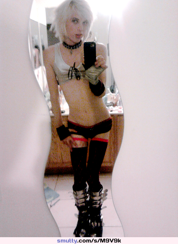 #trap #crossdresser #stockings #panties #bra #choker #whitehair #flatstomach #selfshot #boots #mirrorshot #sexy