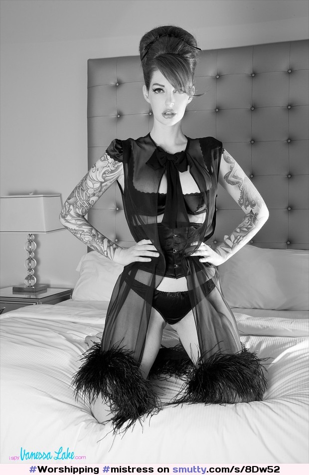 #mistress #vanessalake #glamour #lingerie #bedroom #bed #blackandwhite #seethru #seethrough #tattoo #tattoos #tattooed