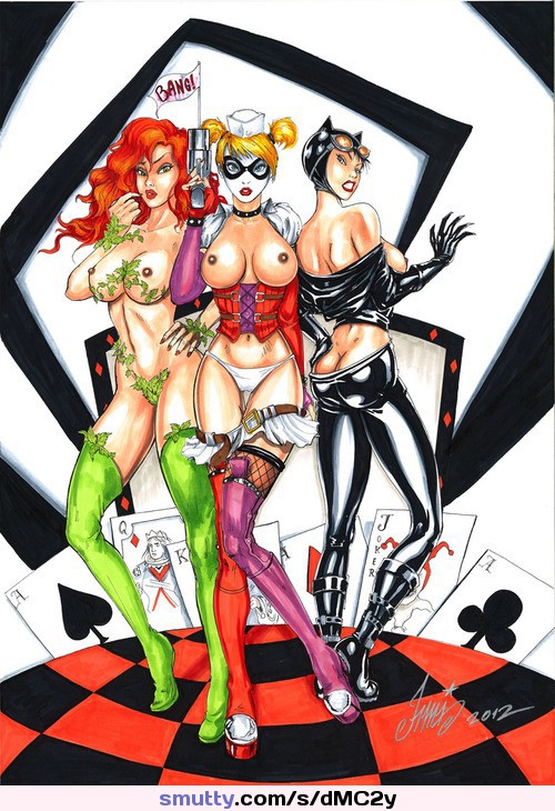 Poison Ivy, Harley Quinn, and Catwoman #ComicBooks #Comics #PoisonIvy #HarleyQuinn #Catwoman #Batman #Artwork #Art #Illustration #Rule34
