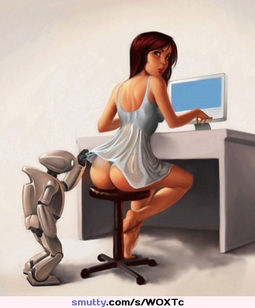 #Artwork #Art #Illustration #Robot #Robots #Ass #Butt #Nightie #Computer #Desk