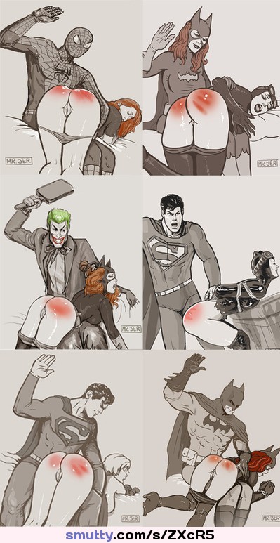 #Superheroes #Villains #Artwork #Art #Illustration #SpiderMan #Batman #Joker #Superman #PowerGirl #Catwoman #Ass #Butt #Spanking #Spank