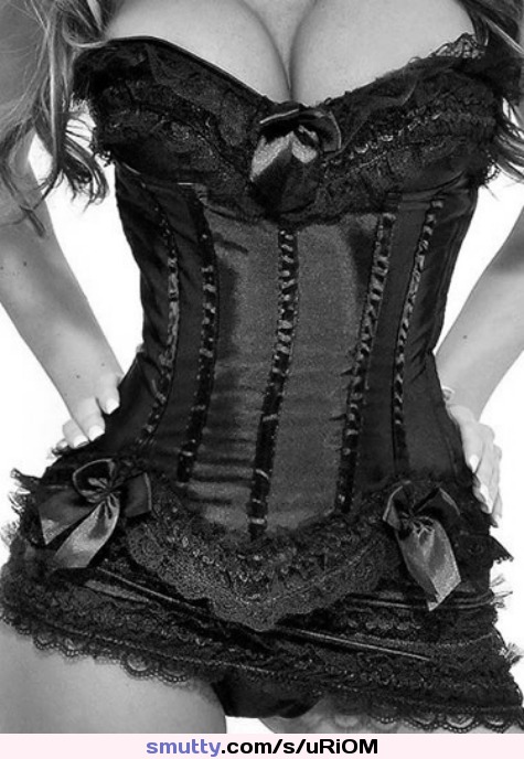 #blackandwhite  #corset #bows #lace #silk #blackpanties #thighs #gap #handsonhips #flatstomach #roundtits #pushup #blonde #curls