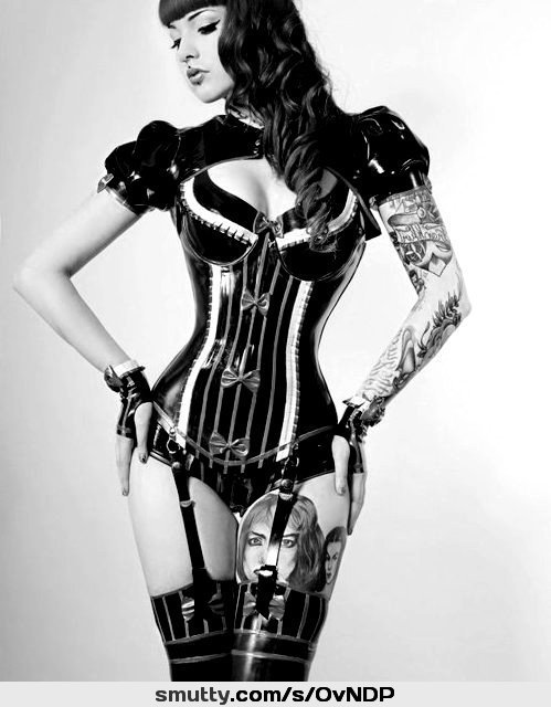 An image by: ludvig - #latex #corset #stockings #blackhair #tattoo #garter