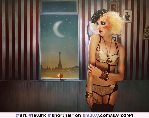 by #LeTurk #shorthair #window #necklace #cabaret #bordello #stockings #redlipstick #EiffelTower #art