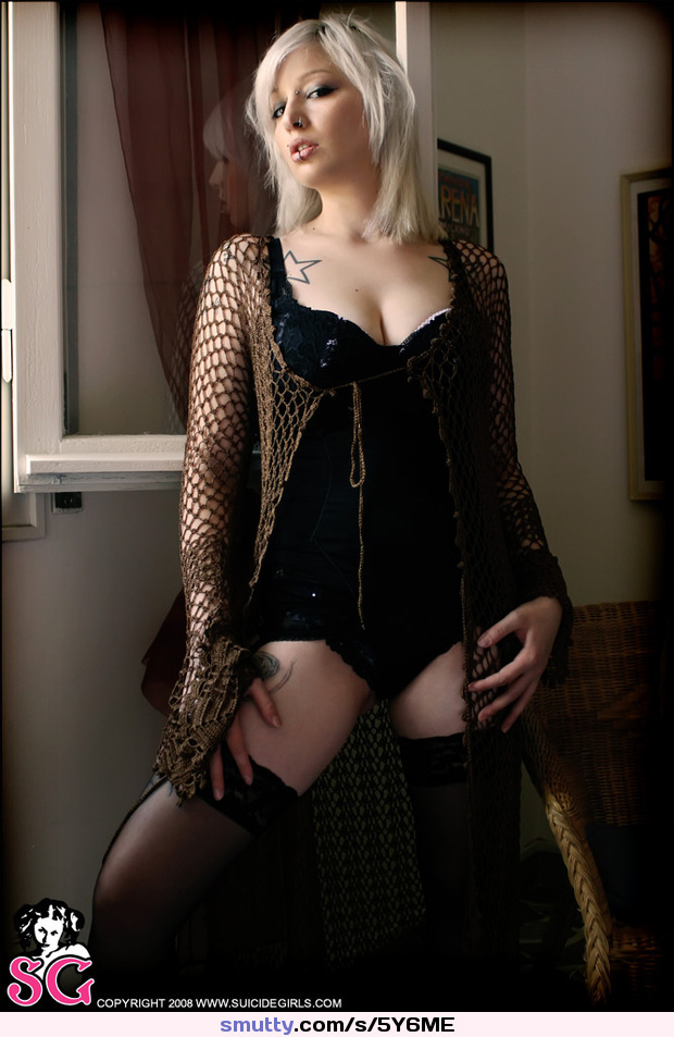 #Giulia from #SuicideGirls #blonde #sexy #lingerie #tattoo #pierced #fishnet #stockings