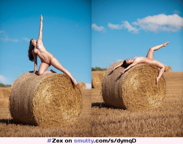 Her name is #Zex and she is London based model. Her she is on a rare sunny day taking a roll with the hay.