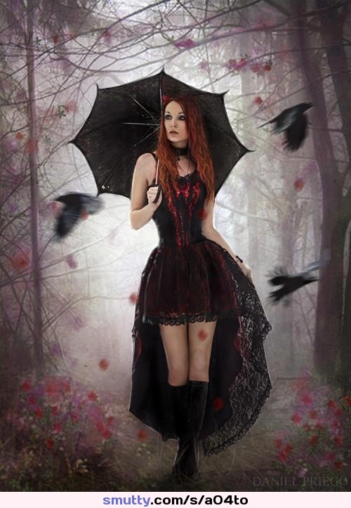 #lovely #goth girl.....#redhead #lace shortskirt #pale #corset beautiful #gorgeous #boots #umbrella #sexy #dangerouslysexy ....#tele