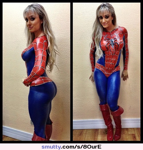 #BodyPaint #Paint #Painted #Cosplay #SPiderWoman #Blonde #Costume #Sexy #Naked #Nude #Paint #Boots