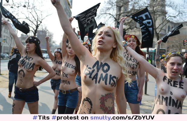 Politics-got-interesting #Protest #Protesters #Topless #words #Public #exhibitionist #exhibitionists #Politics #WordsWrittenOnBody #Tits