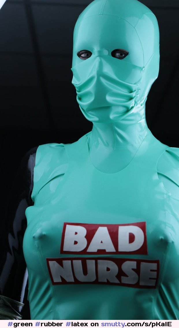 #green #rubber #latex #mask #facemask #nurse #hood #tits #boobs #piercing #nurse