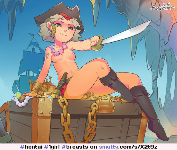 #hentai #1girl #breasts #smile #solo #pirate #topless #weapon
