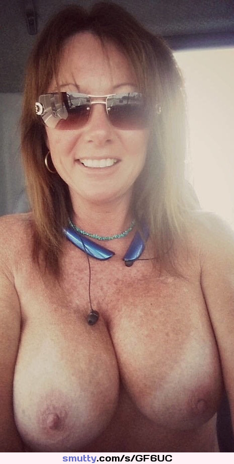 Brunette Milf Topless Freckled Tanlines Bignaturaltits Sunglasses Sexysmile