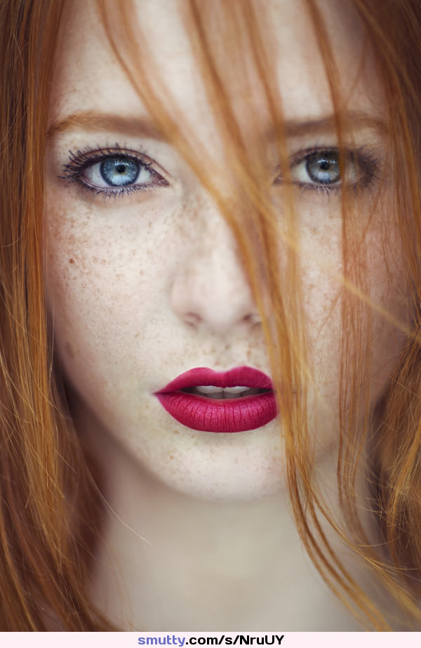 #Redhead #BlueEyes #Freckles #Lipstick