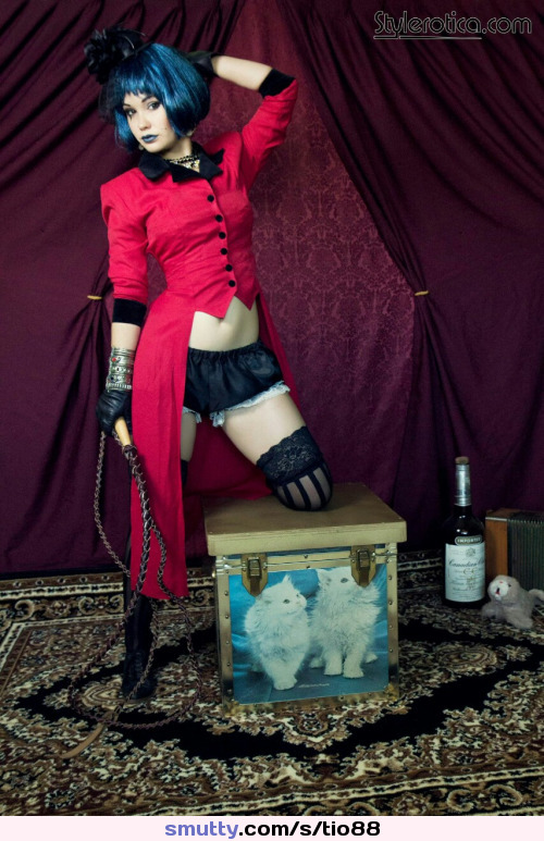 #Goth #NiceTummy #Red #Whip #Carnival #BobCut #ThighHighs