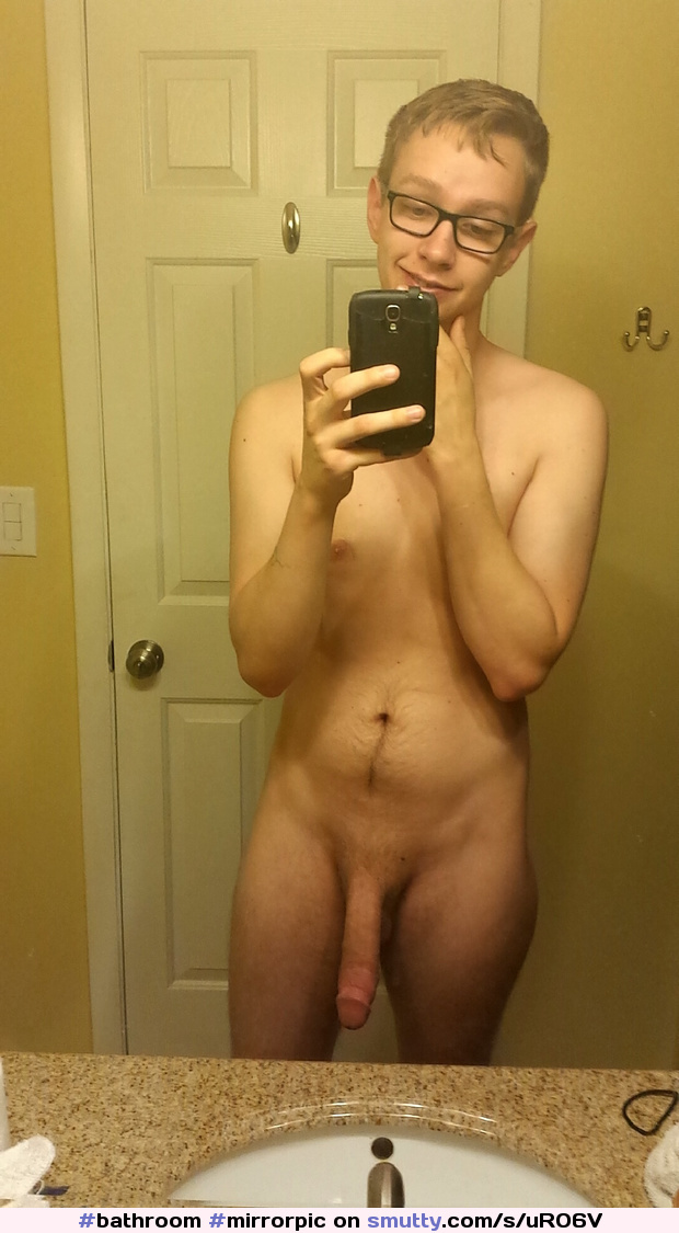 #bathroom #mirrorpic #naked #teen #selfpic #selfie #fullfrontal #cock #longcock #semihard #bigcock #hung #hungteen #glasses #circumcised
